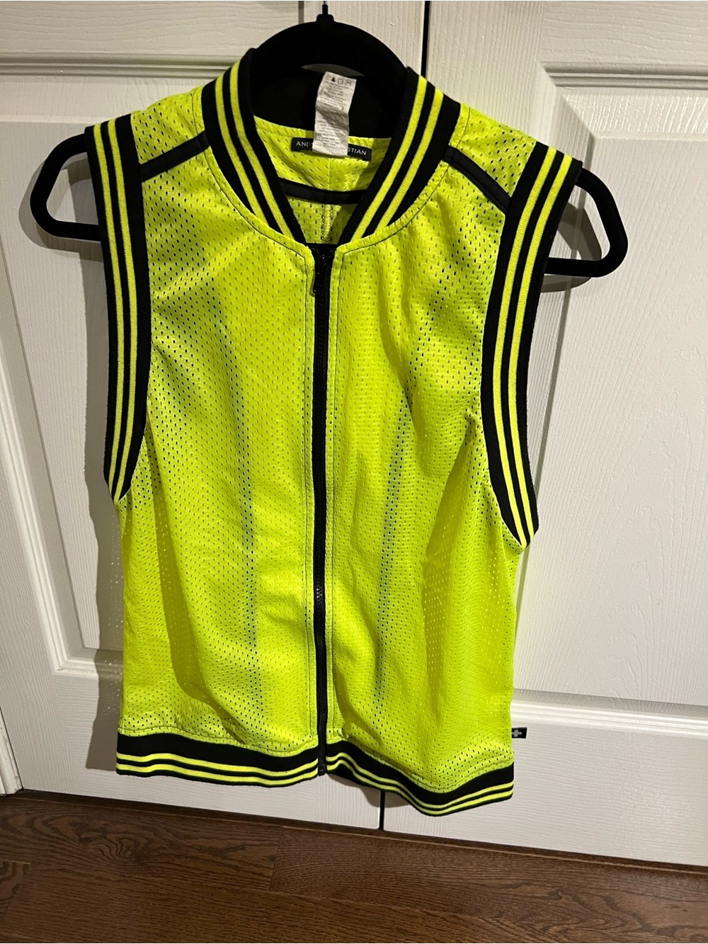 Andrew Christian Neon Yellow Mesh Zip-Front Vest with Black Trim